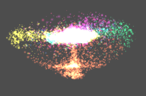 Screenshot from our NBody Compute example. It's a ton of multi-color particles being simulated on the GPU.